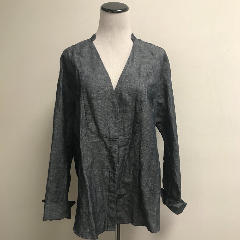 Crippen linen cotton navy blue chambray jacket top M